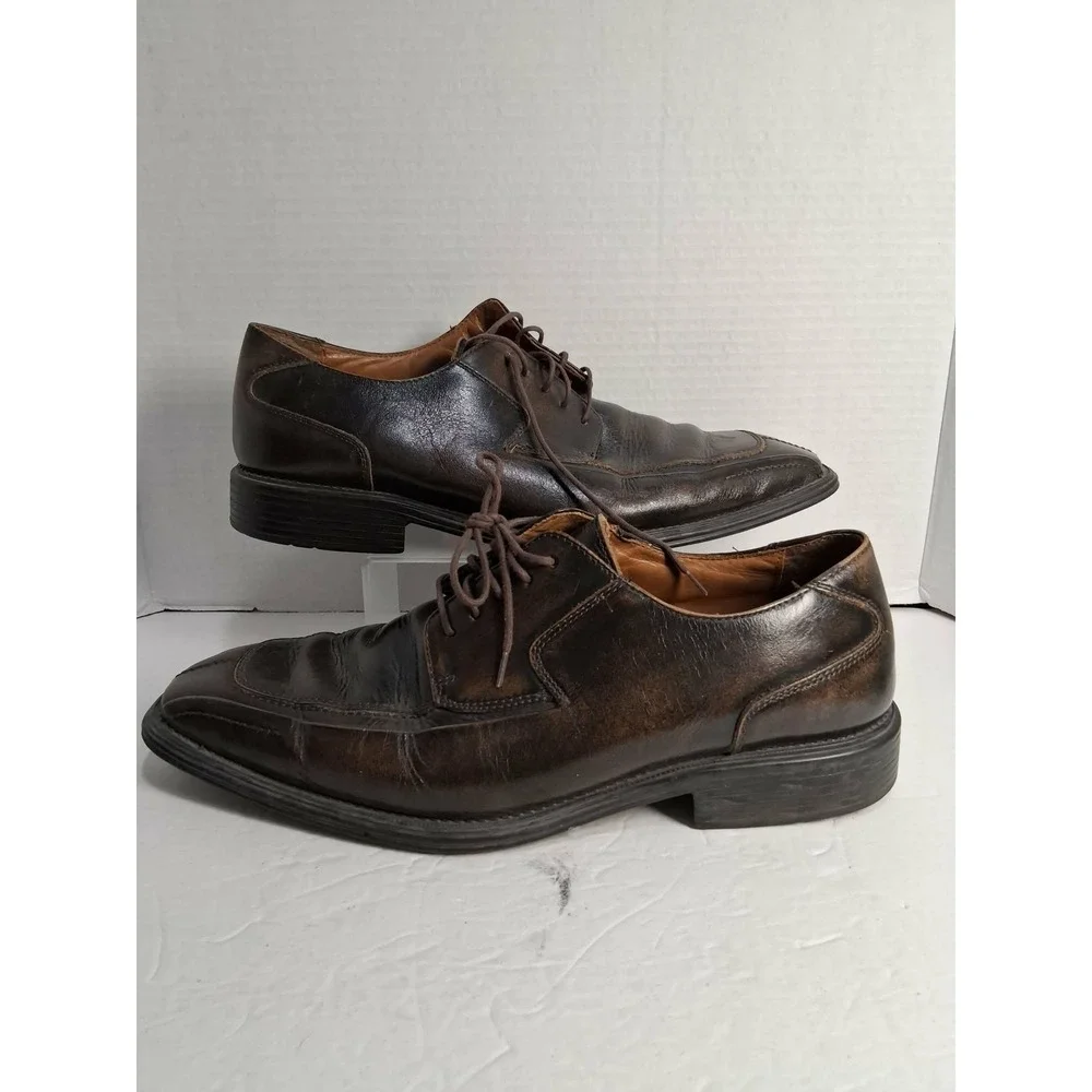 Bass Jacquard 0406 Men's Leather Dress Shoes Brown Square Toe Lace Up‎ Size 10M